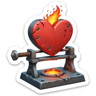 Heart being reforged on an anvil, sparks frozen mid-air sticker