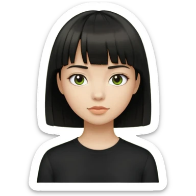 Emoji zombie girl verde com cabelo preto liso  curto com franja com uma blusa preta sticker