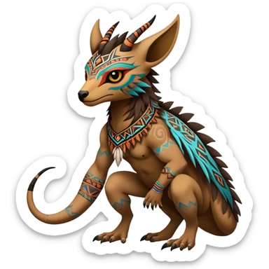 a colorful dark edgy vernid-fionbri-creature with tribal markings full body sticker