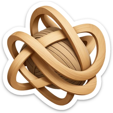 Abstract shape formed by intersecting textures — raw wood, soft fabric, and crisp drafting lines — merging into a single evolving form suspended in space sticker