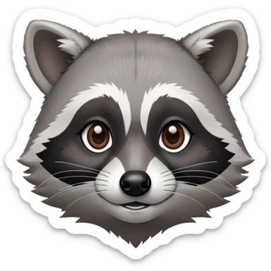 Cinematic-Noble-Raccoon-Portrait-Emoji – Poised and confident, with a sturdy build and a beautifully textured fur of silver-grey accented by dark black facial markings, deep-set, intelligent brown eyes, simplified yet sharp and sophisticated zoom out to show shoulders sticker