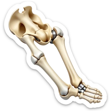 human knee bones, anatomical view showing femur, tibia, fibula, and patella sticker