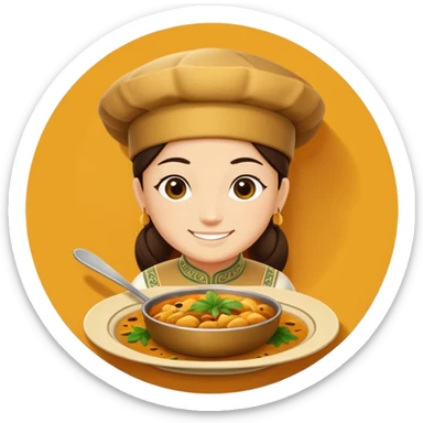 Uzbek cuisine humanless avatar in bright illustration. Classic dishes like plov, warm golden and earthy tones, simple shapes, flat design, high contrast, friendly and appetizing. sticker