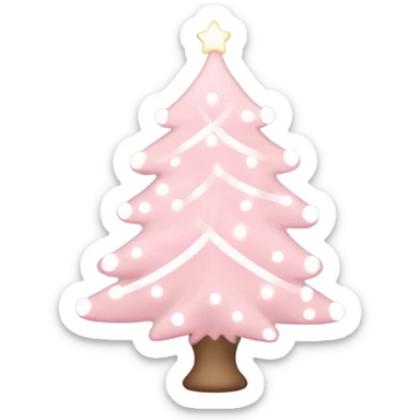Pastel Pink Christmas tree with pink lights, white ornaments, and white ribbon sticker