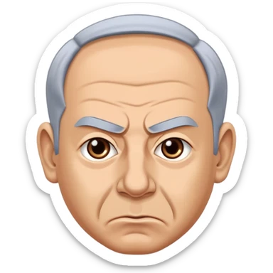 Create a highly recognizable emoji-style illustration of Benjamin Netanyahu, with angry facial features, exaggerated expressions, and a cartoonish look, focusing on clear and iconic shapes, flat colors, and a clean vector style sticker