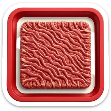 A 3D cartoon tray of raw minced meat with a textured surface, red color, simple background, Memoji-style realism. sticker