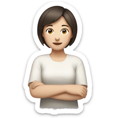 Brunette short haired women who is half white half Korean opening her arms to give someone a hug sticker