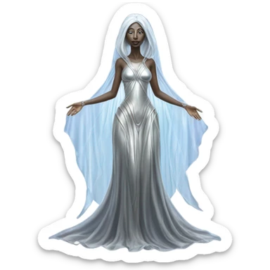 alien Pleiadian female in silver dress, full figure sticker