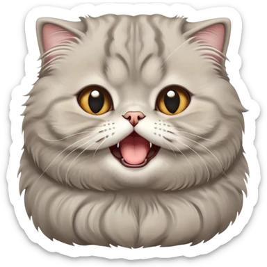 Cinematic-Adorable-Scottish-Fold-Cat-Portrait-Emoji – Big-eyed, fluffy Scottish Fold cat with a playful head tilt and a cute yawn, soft solid grey fur, tiny folded ears giving it an irresistibly sweet expression, simplified yet charmingly cute features, round amber eyes full of curiosity, highly detailed with a gentle glow. sticker