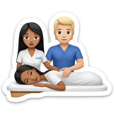 Philippines woman with long hair is getting a massage  from a blond white man sticker