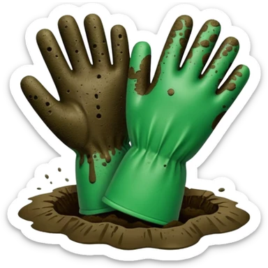 green gloves gardening with mud sticker