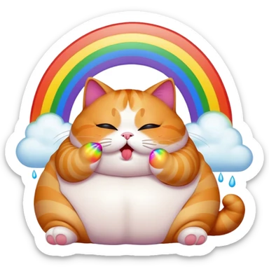 fat obese Cat puking rainbows sticker