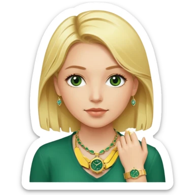 Breitling green faced watch on blonde girl wrist with gold necklace and gold bracelets sticker