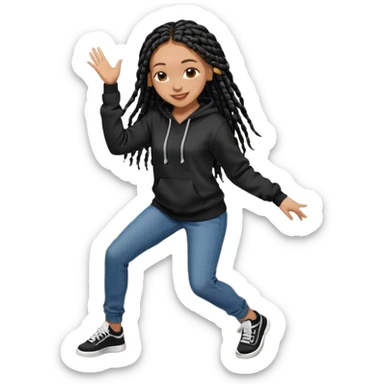 African American girl light skin with long black box braids wearing plain black hoodie wearing skinny jeans dancing in street sticker