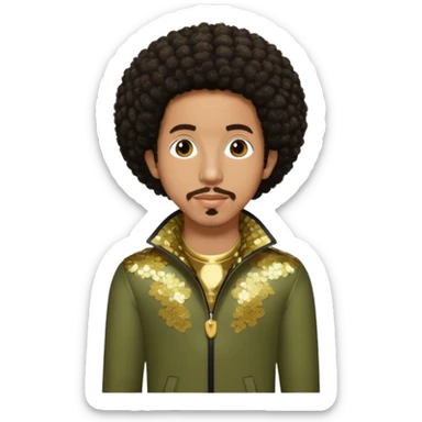 Ludacris with dark brown afro hair, olive sequin outfit sticker