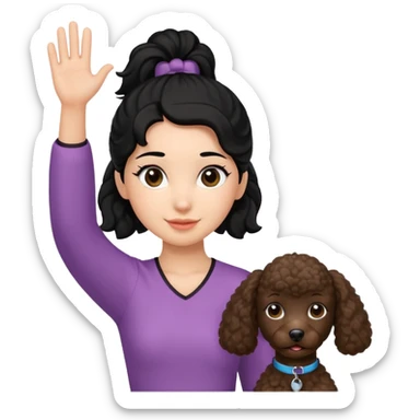 Ponytail black hair girl with brown Poodle say goodbye  sticker