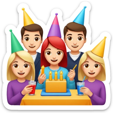 Party quiz with happy people no phone writing blocks empty eyes sticker