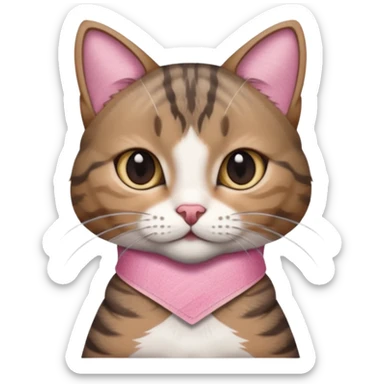 a young female brown and gray tabby cat,with a pink bandage on her front paw, ultrarealistic sticker