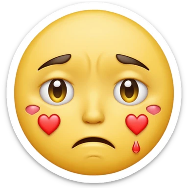 A yellow circular frowning Face with hearts above its eyes, crying sticker