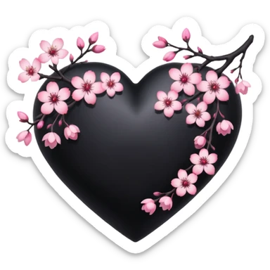 goth sakura heart, black heart with sakura branch and blossoms, pink highlights sticker