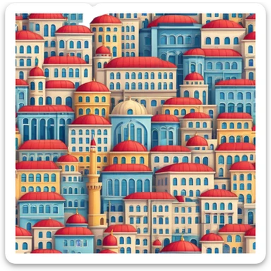 Cinematic Realistic Istanbul Pop Culture Emoji, depicted with a vibrant portrayal of the bustling cityscape rendered with lively textures and energetic, urban lighting. sticker