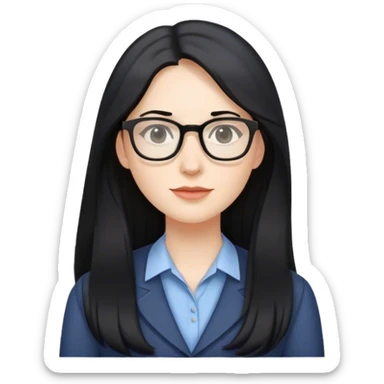 pale female teacher with long black hair, wearing glasses sticker
