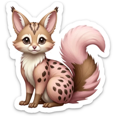 brown-pointed pastel-pink soft natural realistic romantic vintage antique divine beautiful elegant pretty precious cute young youthful  Fakémon-Pokémon-alien-opossum-squirrel-feline-serval-caracal-chinchilla-Minccino-Cinccino-Meowstic-rodent-hybrid-creature with a big fluffy bushy tail (full body) sticker