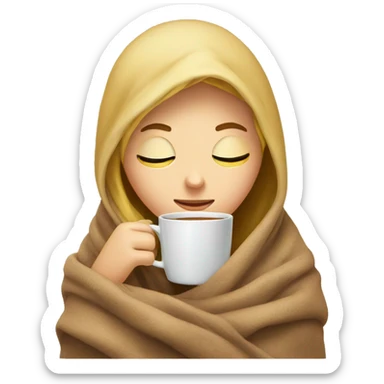 girl inside a blanket sipping coffee eyes closed blonde sticker