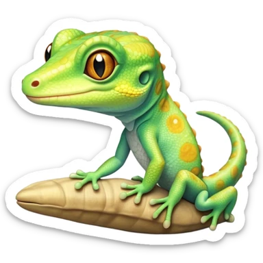 cinematic-cute-realistic gecko-portrait-emoji,-head-tilted-playfully-and-inquisitively,-featuring-a-small,-charming-body-with-smooth,-vividly-patterned-scales,-bright,-sparkling-eyes-and-delicate,-sticky-toe-pads,-simplified-yet-irresistibly-adorable sticker