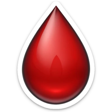 single blood drop emoji sculpted from dark liquid metal, glossy surface, dramatic reflections, futuristic minimal 3D style, isolated on white sticker