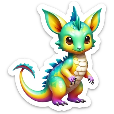 Exotic tropical shiny rare multi-colored epic cute Fakémon-creature, full body, with random markings sticker