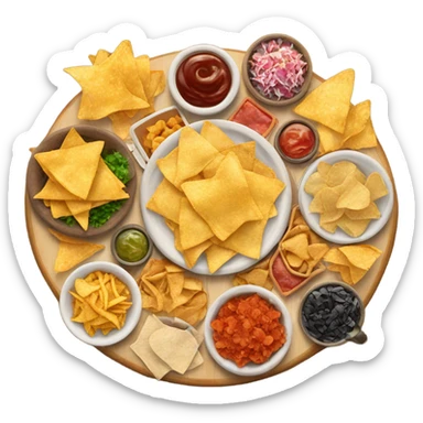 table with salty snacks, chips, nachos, etc. sticker