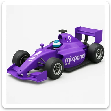 Add a Mixpanel logo to the F1 race car, keeping the purple and white color scheme and clean, modern look. Maintain the style and appearance of the original image. sticker