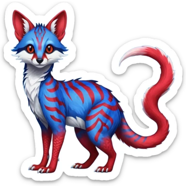 Feral Rare Fantasy vibrant dark shady shaded detailed cobalt-blue-crimson-red-gradients-colored colorful Vernid-Sergal-Genet-Trico-species by LiLaiRa, random markings, tufted tail, tufted ears, full body sticker