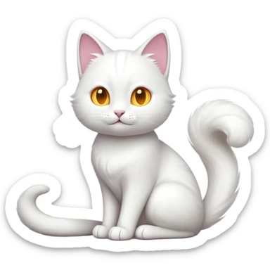 cinematic-[white cat]-realistic-full-body-sitting-emoji,-tail-curled-playfully-around-its-paws,-head-tilted-dramatically,-sleek-[white]-fur,-simplified-yet-realistic-focused-features,-highly-detailed,-glowing-with-an-almost-sarcastic-glow sticker