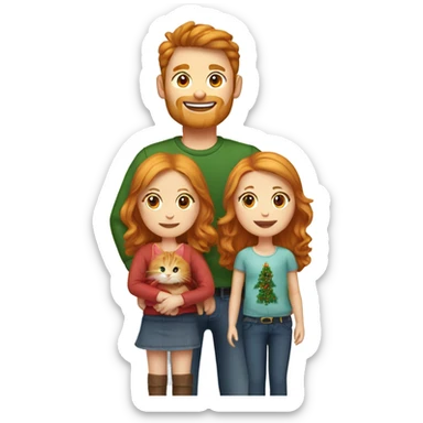 One ginger cat one Brown hair dad one brown hair mom and one blond little daughter wearing Christmas clothes sticker