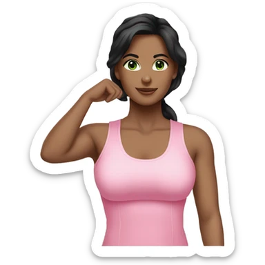 Pretty woman black hair green eyes wearing pink clothing pilates workout sticker