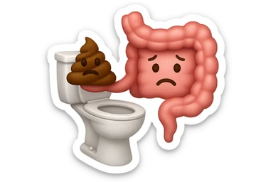 emoji stile iphone di un intestino che esce dal wc con in mano una montagnetta di feci con espressione triste a palline sticker