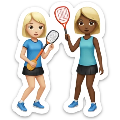 Two girlfriends playing pádel, one of them have blonde hair and the other has black and short hair sticker