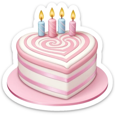 heart shaped birthday cake, pastel pink and white swirled, cute and simple, ribbon decoration, no candle sticker