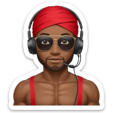 black muscular man with shades, headphones and bandana sticker