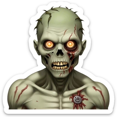 Cinematic Realistic WoW undead friendly zombie Portrait, captured in a fierce, battle-ready stance, muscles taut beneath his tattered, earth-toned attire. His decayed, pallid skin and glowing eyes are rendered with intense lifelike detail and dynamic lighting, high shine, embodying the raw, relentless fury of an undead friendly zombie in the heat of combat. sticker