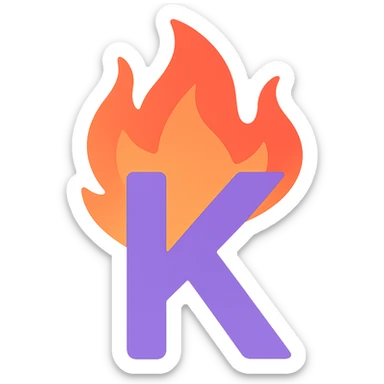 full color letter 'K' with intense animated-looking flames conveying a sense of exasperation sticker