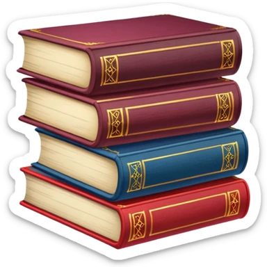 A stack of colorful spellbooks that look like they came out of a fine victorian library sticker