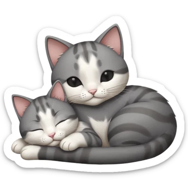 dark grey and white small cat with its eyes closed lying down leaning on its elbow with its paw curled under its head holding it up sticker