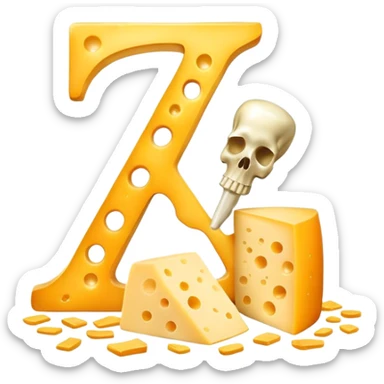 Ethereal vitamin K2 symbol and a glowing bone surrounded by translucent, shimmering pieces of cheese floating in a magical arrangement. Golden rays connect the cheese to the K2 symbol and then to the glowing bone, showing the pathway of nutrients. sticker