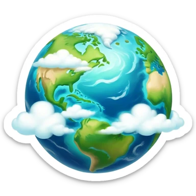 Cinematic Realistic Earth Emoji, depicted with vibrant blue oceans, swirling white clouds, and lush green continents rendered in exquisite detail, high shine, and a soft radiant glow that captures the dynamic, life-sustaining beauty of our home planet. sticker