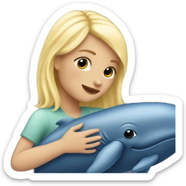 girl with blonde hair hugs blue whale emoji 🐳 sticker