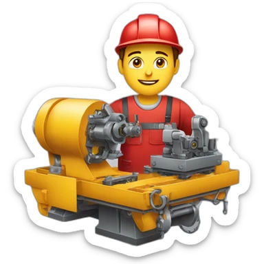 Industrial professional mechanical assembler working on the assembly of heavy machinery with a red outfit sticker