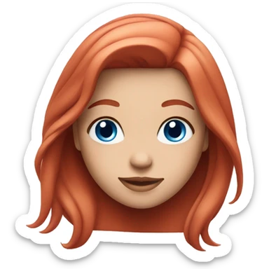 smiling girl with long straight red hair, blue eyes, and pink lips sticker
